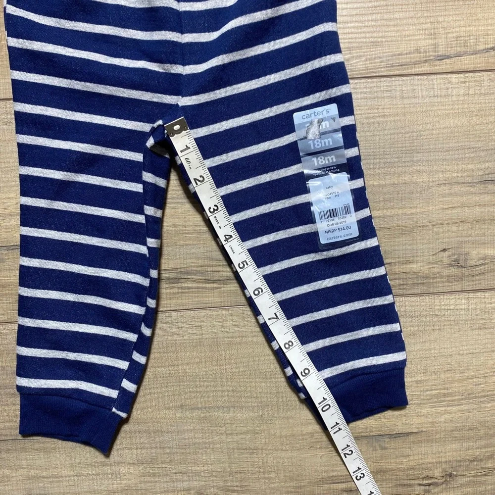 Carters Baby Boys Striped‎ Pull On Pants Size 18 Months Navy Blue And Gray